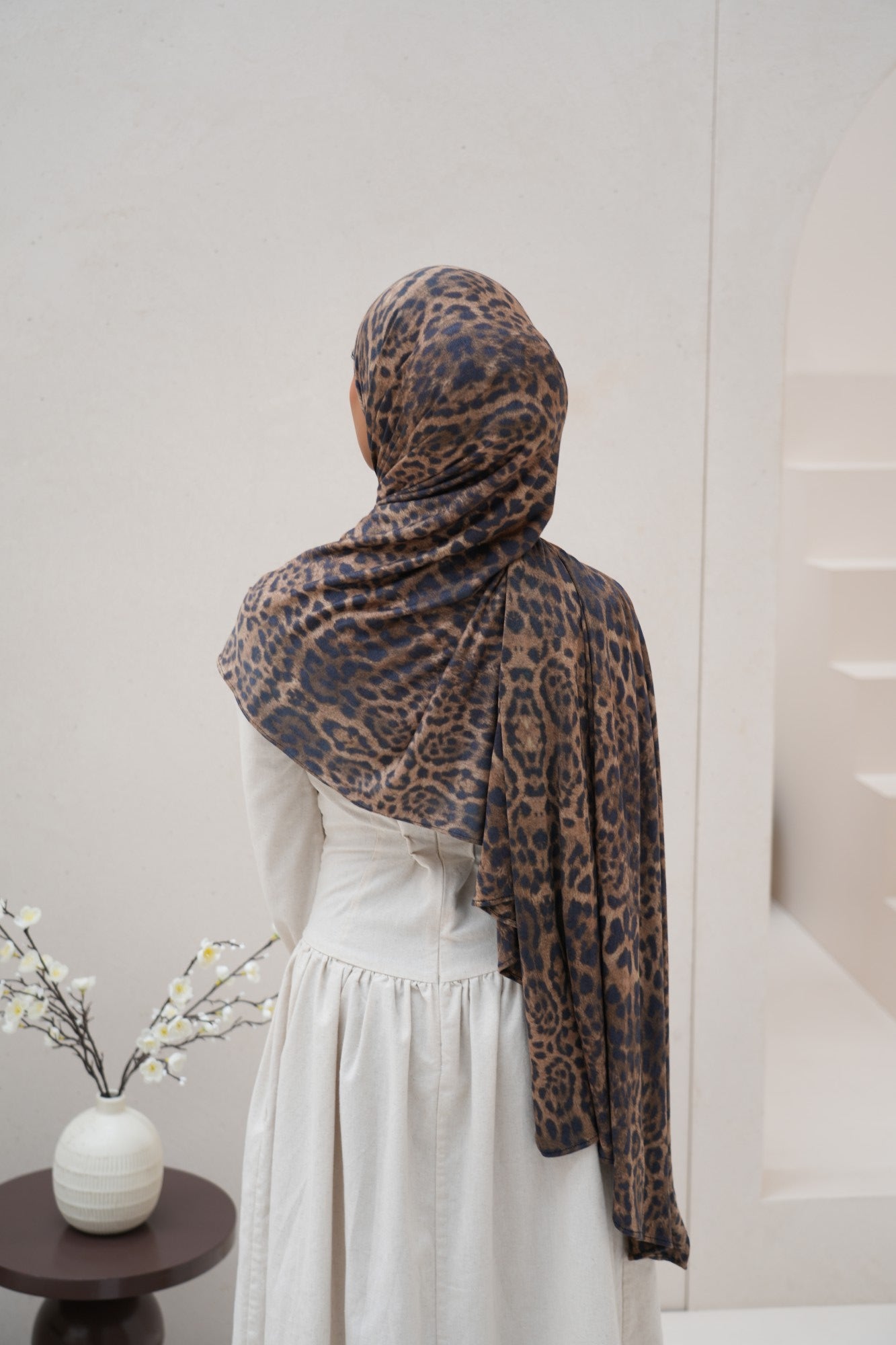 Espresso Leopard Printed Jersey Hijab (PRE - ORDER)