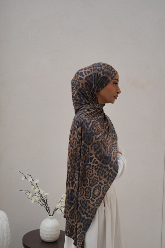 Espresso Leopard Printed Jersey Hijab (PRE - ORDER)