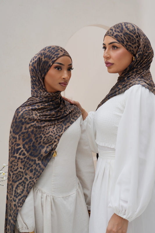 Espresso Leopard Printed Jersey Hijab (PRE - ORDER)