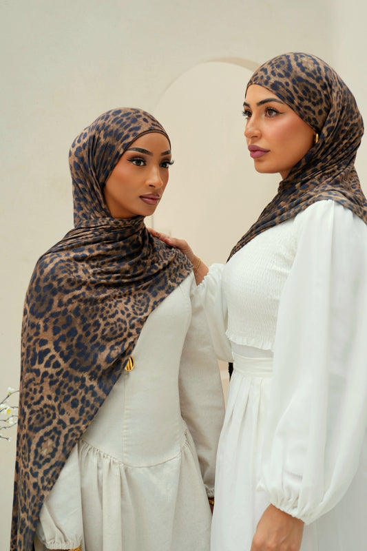 Espresso Leopard Printed Jersey Hijab